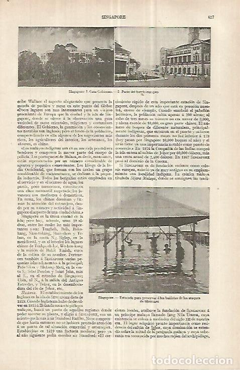 Cartes Postales: LAMINA ESPASA 33063: Casa del Gobierno, barrio europeo y estacada en Singapur - Varios