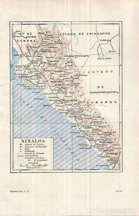 Cartes Postales: LAMINA ESPASA 33057: Mapa de Sinaloa - Varios
