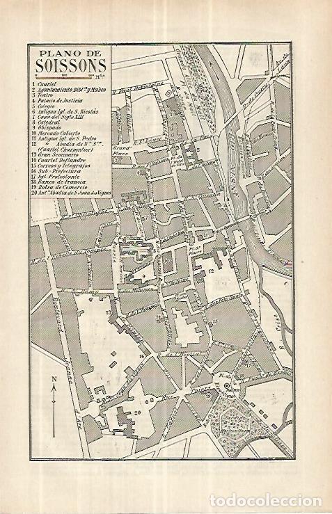 Postkarten: LAMINA ESPASA 33152: Plano de Soissons, Francia - Varios