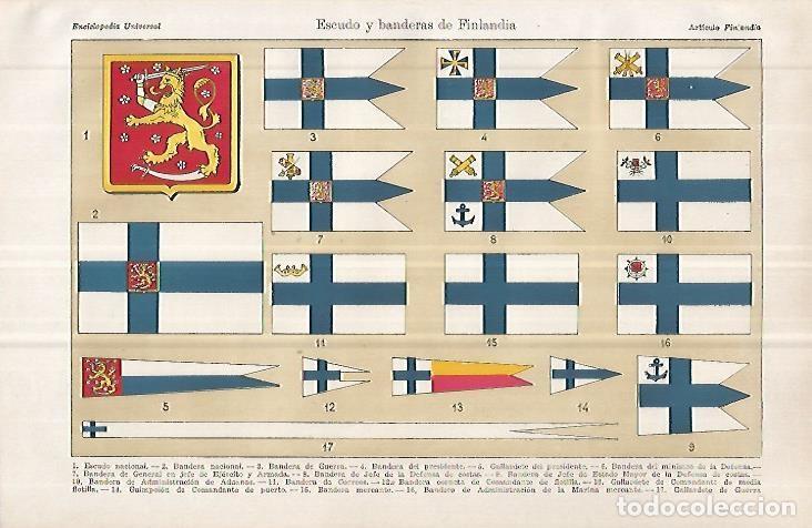 Postales: LAMINA ESPASA 32719: Escudo y banderas de Finlandia - Varios