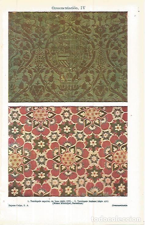 Cartes Postales: LAMINA ESPASA 32879: Terciopelo espa&ntilde;ol del siglo XVI e italiano del siglo XIV - Varios