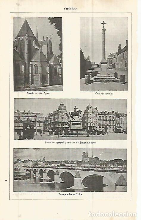 Cartes Postales: LAMINA ESPASA 32864: San Agnan, Cruz de termino, Plaza du Martroi y puente en Orleans, Francia - Var