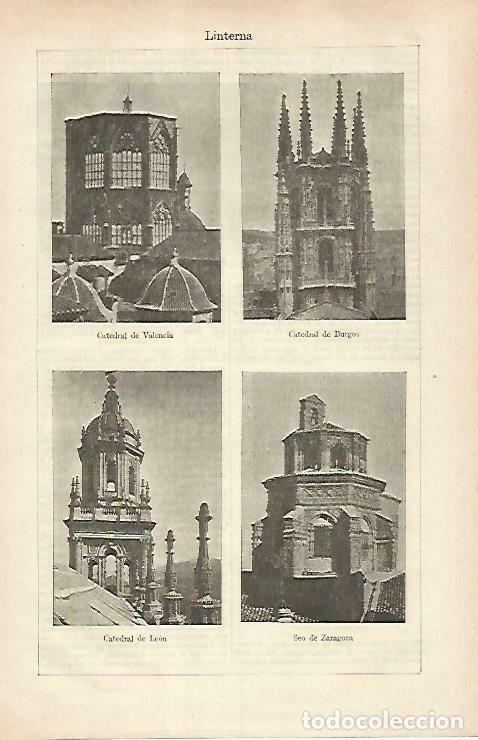 Postais: LAMINA ESPASA 33318: Catedral de Valencia, Burgos, Leon y Seo de Zaragoza - Varios