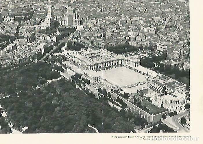 Postais: LAMINA 14391: Vista aerea del Palacio Real, Madrid - Lorenzo Lopez Sancho, dibujos de Go&ntilde;i