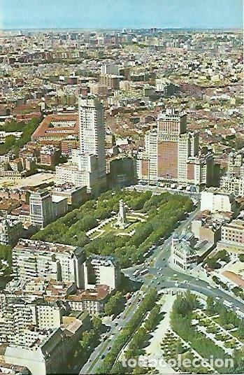 Postkarten: LAMINA 14456: Vista aerea de la Plaza de Espa&ntilde;a, Madrid - Lorenzo Lopez Sancho, dibujos de Go&ntilde;i