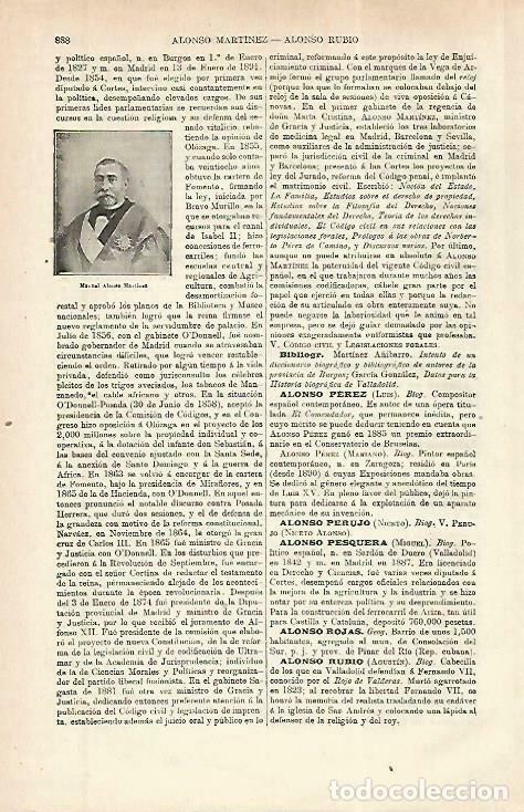 Postales: LAMINA ESPASA 33863: Manuel Alonso Martinez - Varios