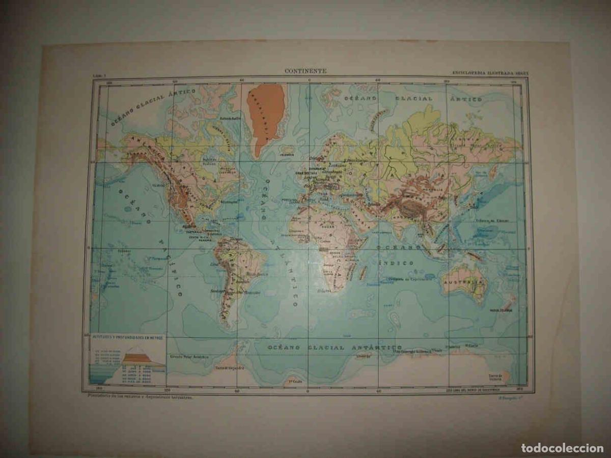 Cartes Postales: LAMINA 14959: Mapamundi de relieves y depresiones - VVAA