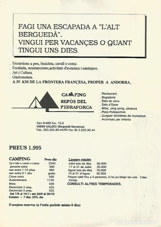 Postales: LAMINA 16089: Publicidad del Camping Repos del Pedraforca, Barcelona - Varios