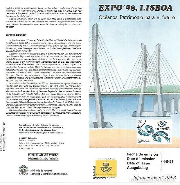 Postais: DIPTICO 16488: Expo 98 Lisboa. Oceanos Patrimonio para el futuro - Varios