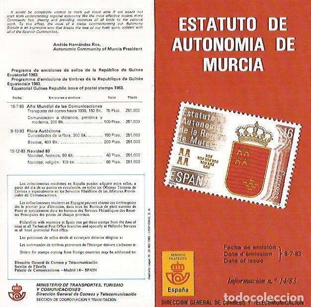 Cartes Postales: DIPTICO 16302: Estatuto de Autonomia de Murcia - Varios