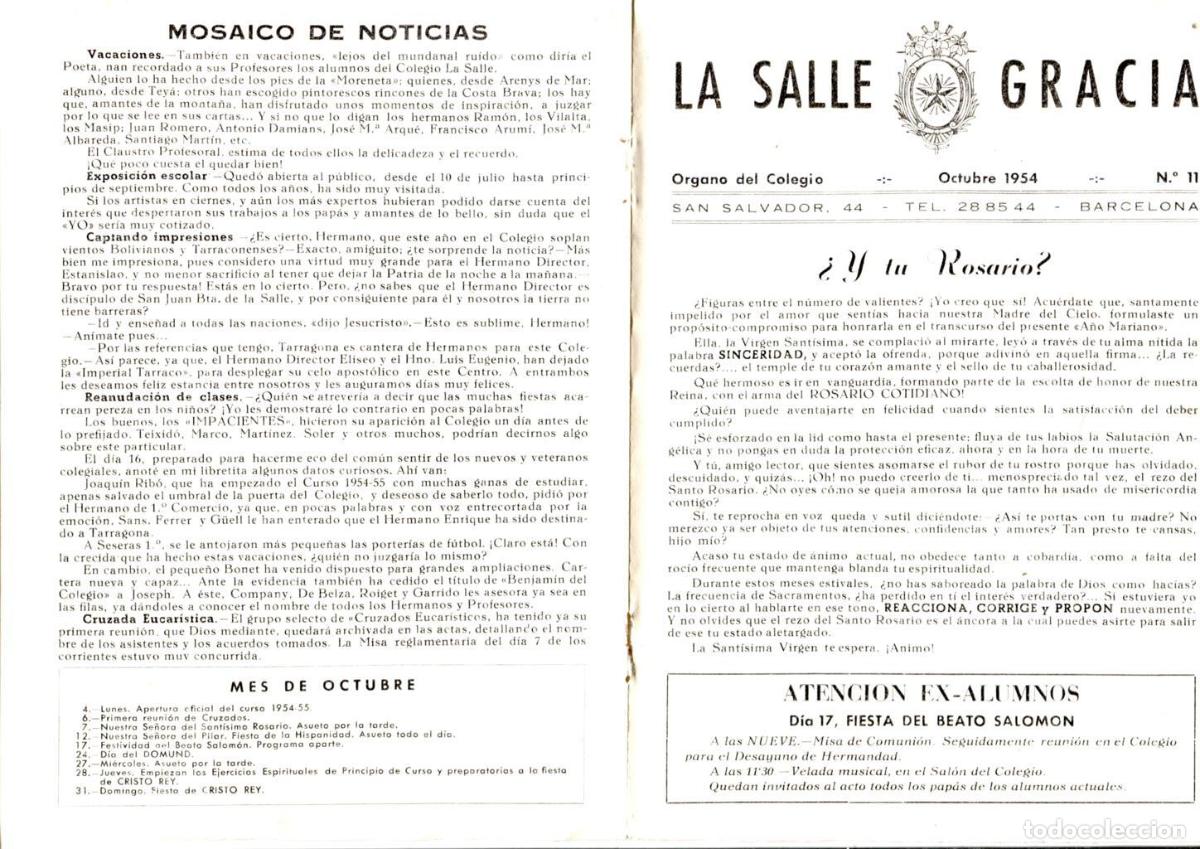 Postais: La Salle Gracia numero 11 Octubre 1954 - Varios