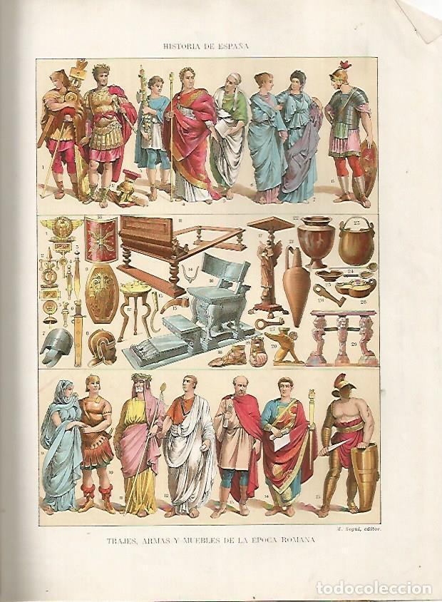 Postcards: LAMINA 18139: Trajes, armas y muebles de la epoca romana - Manuel Rodriguez Codola y Miguel S. Olive