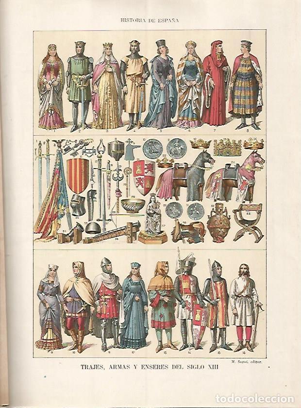 Postais: LAMINA 17858: Trajes, armas y enseres del siglo XIII - Manuel Rodriguez Codola y Miguel S. Oliver
