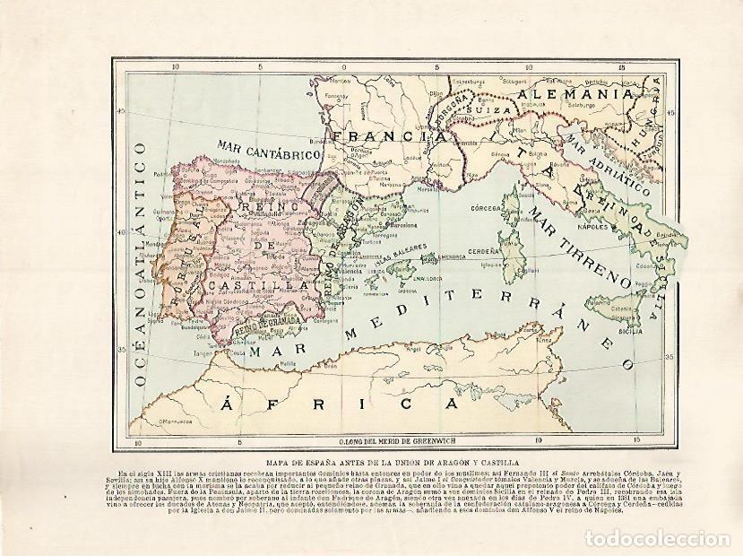 Cartoline: LAMINA 17900: Mapa de Espa&ntilde;a antes de la union de Castilla y Aragon - Manuel Rodriguez Codola y Migu