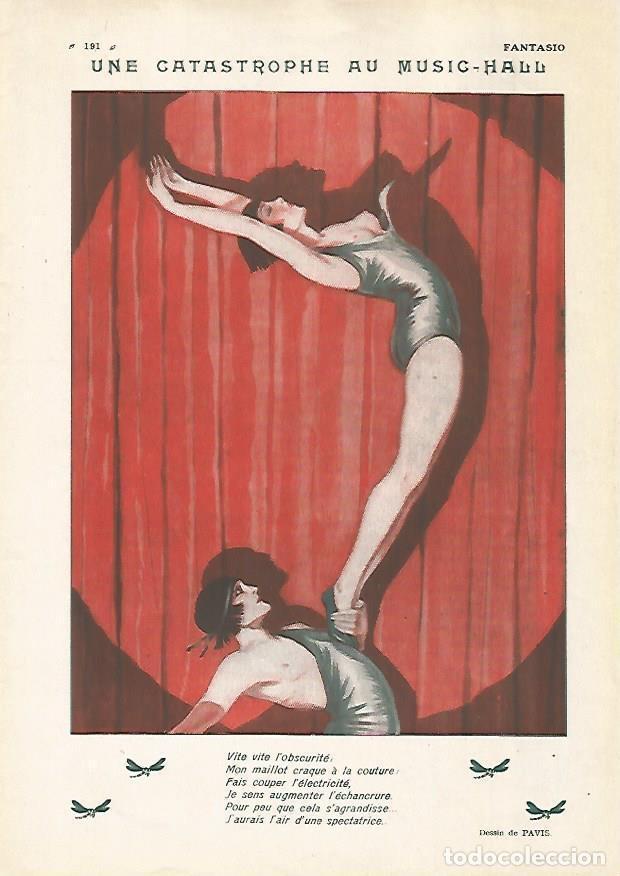 Postales: LAMINA 17796: Une catastrophe au musi-hall. Dibujo de Pavis - Varios