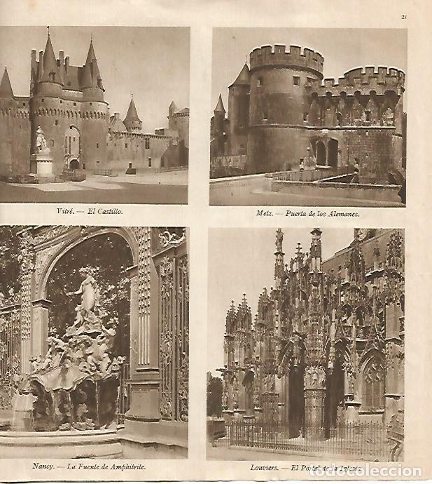 Postais: LAMINA 18479: Castillo de Vitre, Puerta de los Alemanes de Metz, Fuente de Nancy y Portal de la igle
