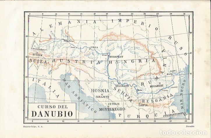 Postkarten: LAMINA ESPASA 34855: Mapa del curso del Danubio - Varios