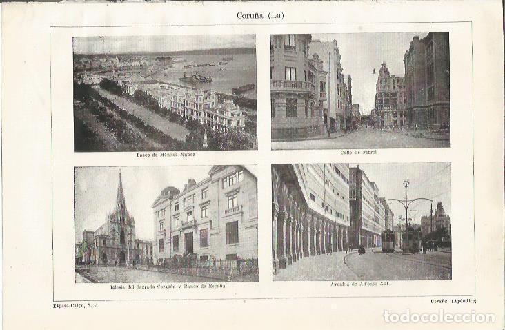 Cartes Postales: LAMINA ESPASA 34910: Calle del Ferrol, Avenida Alfonso XIII y Paseo de Mendez Nu&ntilde;ez en LA Coru&ntilde;a - V