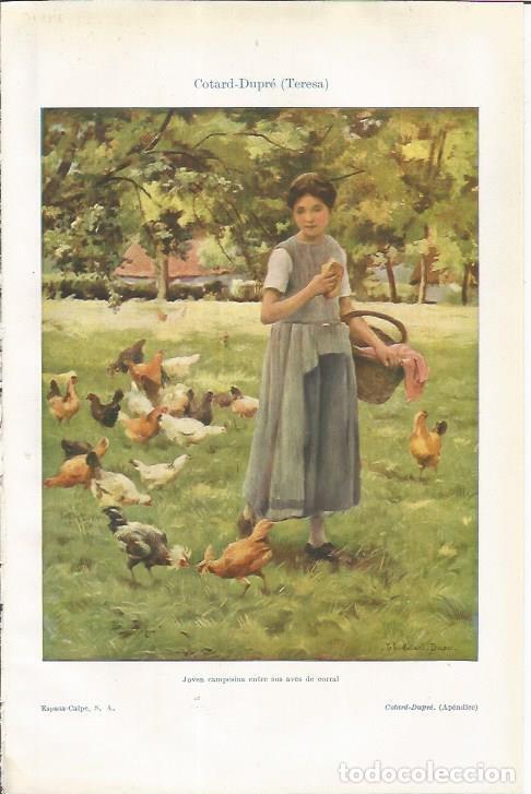 Postais: LAMINA ESPASA 34915: Joven campesina entre sus aves de corral, por Teresa Cotard-Dupre - Varios