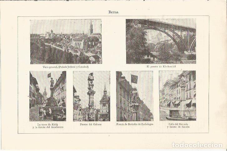Cartoline: LAMINA ESPASA 34471: Fuentes, Calle del Mercado, Torre de Kafig y vistas de Berna, Suiza - Varios