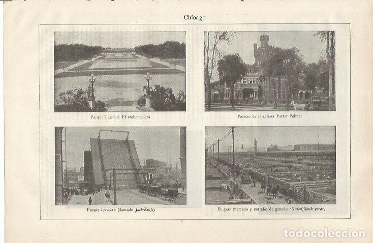 Postales: LAMINA ESPASA 34722: Parque Garfield, Palacio de la se&ntilde;ora Potter Palmer y puente levadizo en Chicag