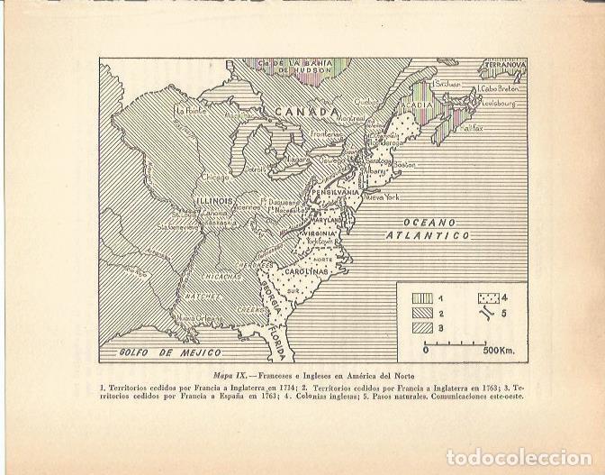 Cartes Postales: LAMINA 20796: Mapa de los franceses e ingleses en America del Norte - Maurice Crouzet