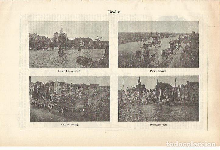 Cartes Postales: LAMINA ESPASA 35638: Puerto, Rada del Consejo y Desmbarcadero de Emden, Alemania - Varios