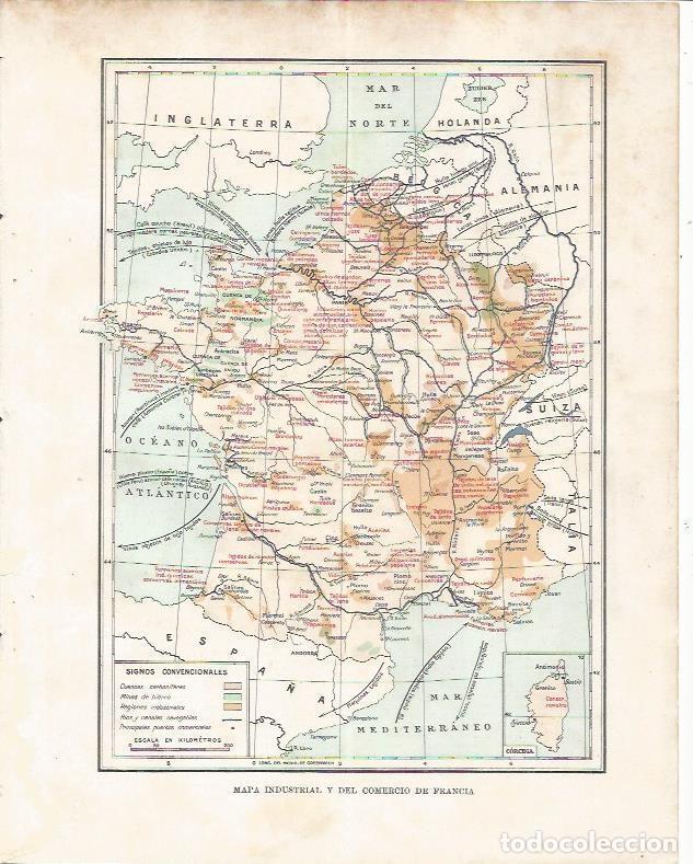 Cartes Postales: LAMINA 21075: Mapa industrial y del comercio de Francia - Beltran y Rozpide