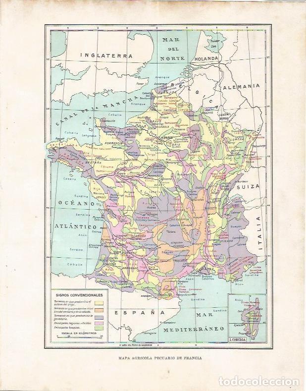 Postcards: LAMINA 21069: Mapa agropecuario de Francia - Beltran y Rozpide
