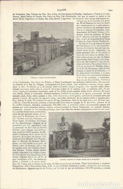 Cartoline: LAMINA ESPASA 36354: Ayuntamiento e iglesia de Santa Maria de la Asuncion en Llanes, Oviedo - Varios