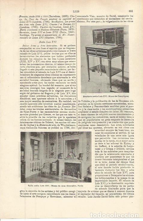 Postales: LAMINA ESPASA 36284: Escritorio y salon estilo Luis XVI - Varios