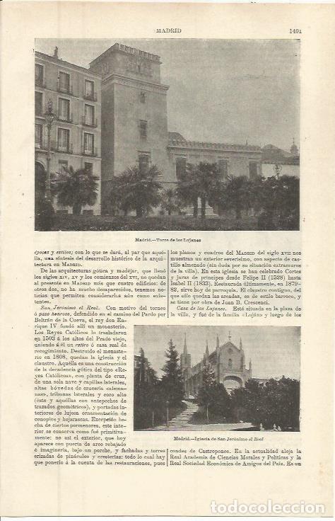 Cartes Postales: LAMINA ESPASA 36440: Torre de los Lujanes y San Jeronimo el Real, Madrid - Varios