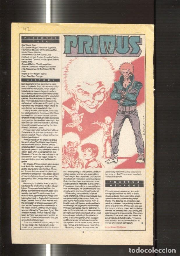 Postales: Ficha personaje DC Comics numero 042: Primus y The Predator - VARIOS