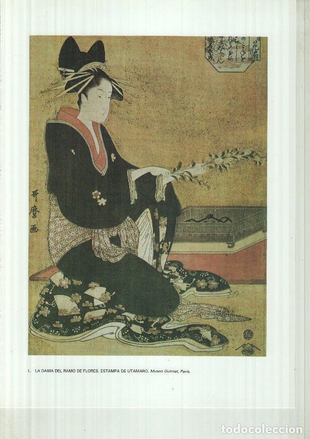 Cartes Postales: Japon el imperio del sol naciente lamina 50: La dama del ramo de flores, estampa de utamaro -