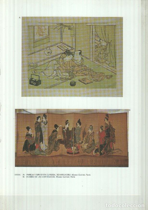 Cartes Postales: Japon el imperio del sol naciente lamina 34: Pareja y sirvienta curiosa de Harunobu y Biombo de las