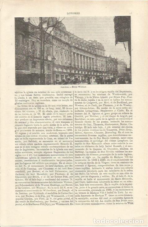 Postales: LAMINA ESPASA 37120: Hotel Waldorf en Londres - Varios