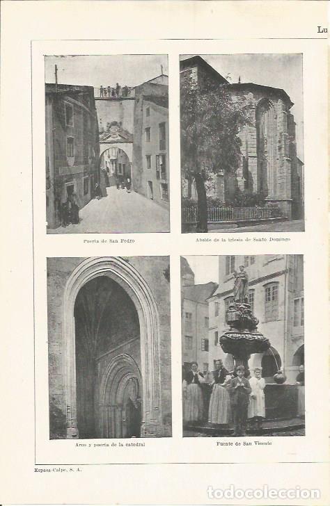 Postcards: LAMINA ESPASA 37258: Puerta de San Pedro, iglesia de Santo Domingo y Fuente de San Vicente en Lugo -