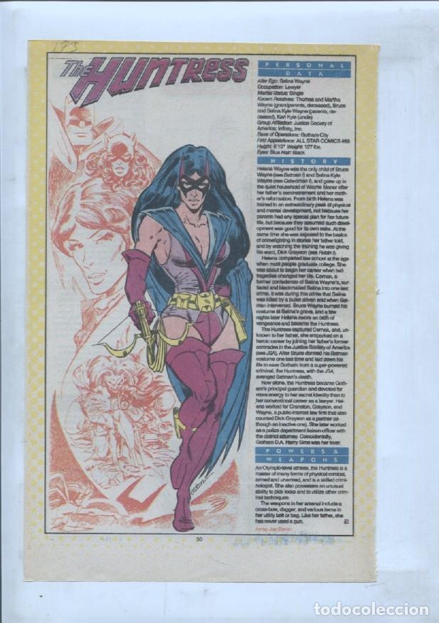 Cartes Postales: Ficha personaje DC Comics numero 173: The Huntress + The Huntress - VARIOS