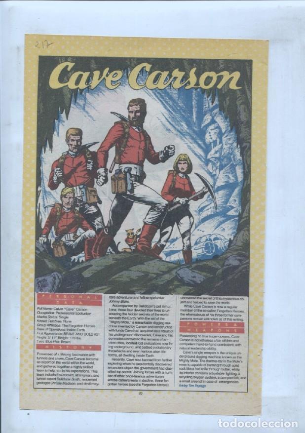 Cartes Postales: Ficha personaje DC Comics numero 217: Cave Carson + The Cavalier - VARIOS