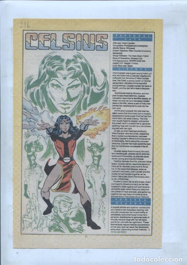 Postais: Ficha personaje DC Comics numero 216: Celsius + Challengers Mountain - VARIOS