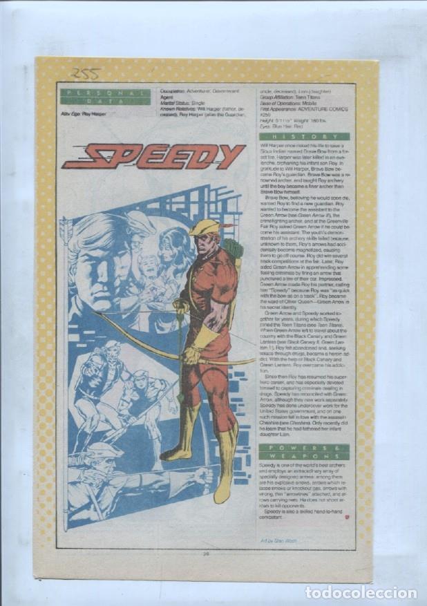 Postais: Ficha personaje DC Comics numero 255: Speedy + Speedy - VARIOS