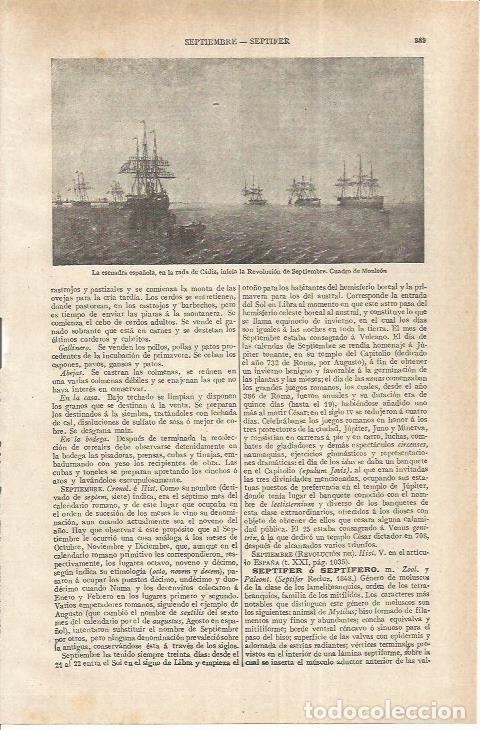 Cartes Postales: LAMINA ESPASA 37155: La escuadra espa&ntilde;ola en la rada de Cadiz, por Monleon - Varios