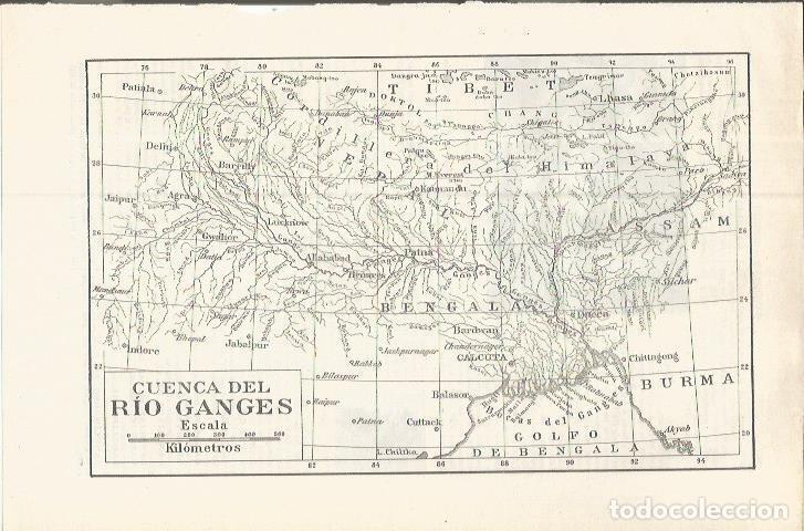 Cartes Postales: LAMINA ESPASA 37525: Mapa de la cuenca del rio Ganges - Varios