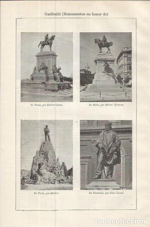 Cartes Postales: LAMINA ESPASA 37560: Monumentos en honor de Garibaldi - Varios