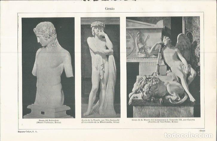 Cartes Postales: LAMINA ESPASA 37615: Esculturas representando a genios - Varios