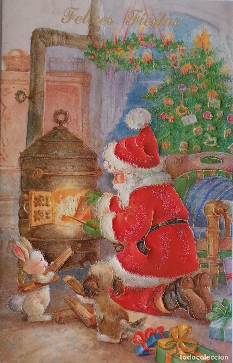 Postales: BONITA TARJETA DE PAPA NOEL EN RELIEVE Y CON DORADOS