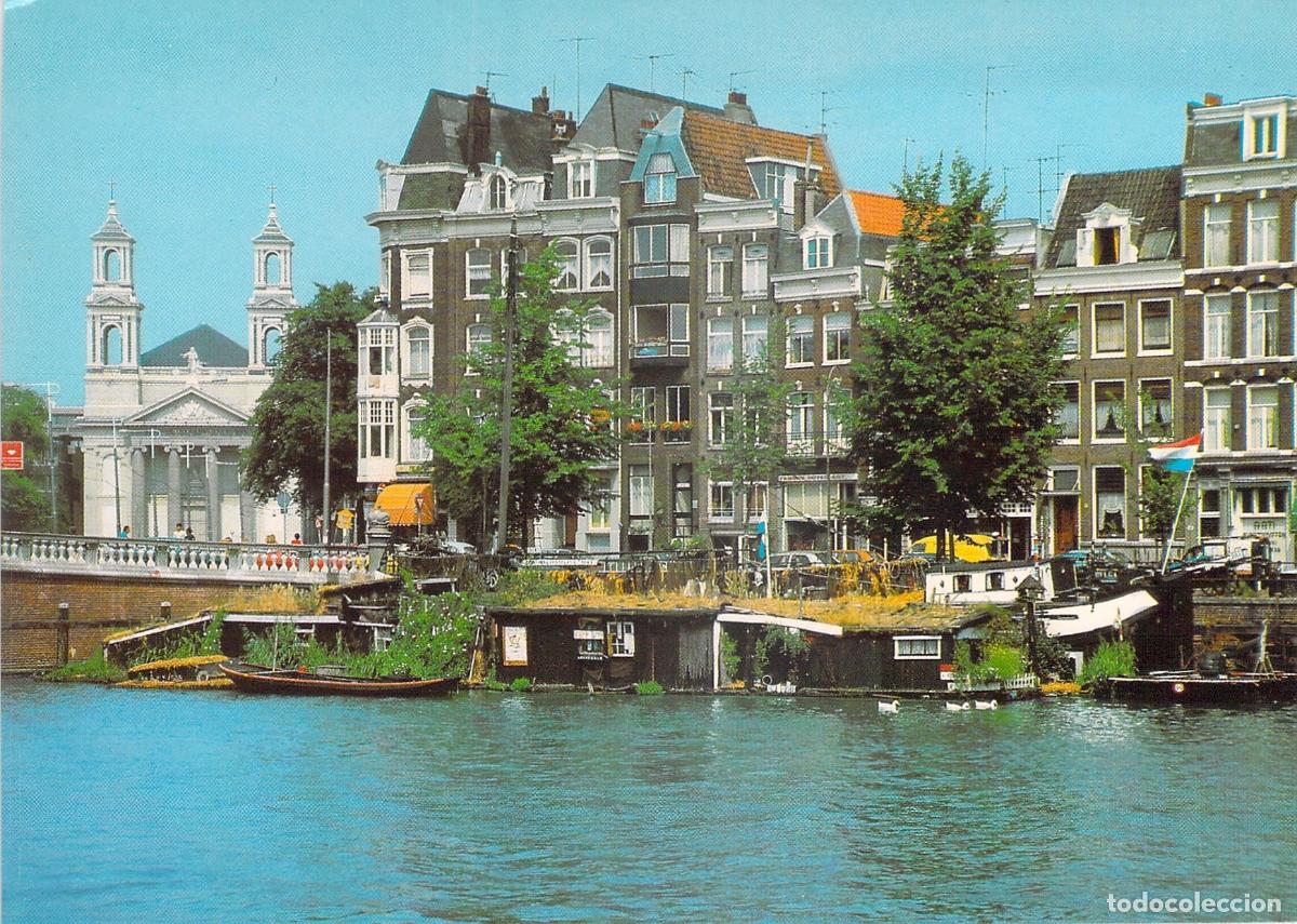 Postales: Postal de Amsterdam: R&iacute;o Amstel e Iglesia de Mois&eacute;s y Aar&oacute;n - Foto 1