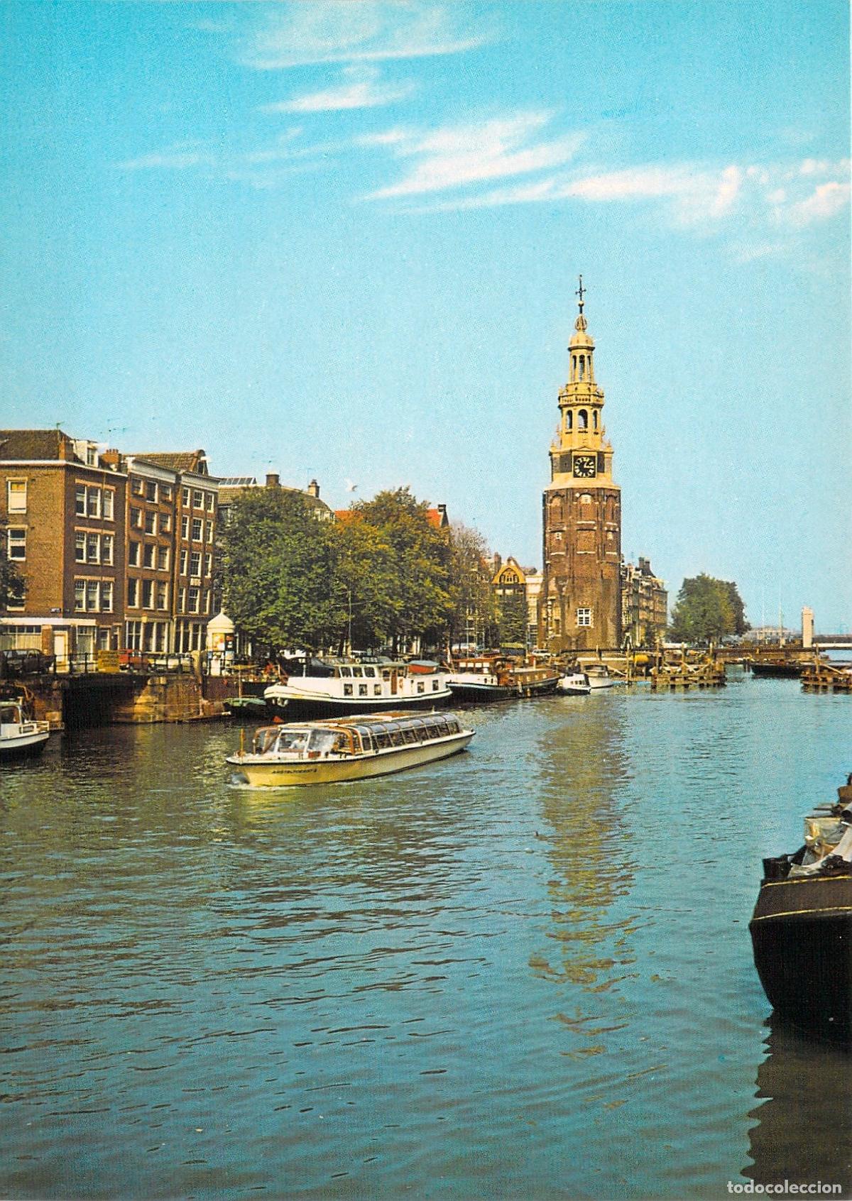 Postales: Postal de &Aacute;msterdam: Torre Montelbaanstoren y Canal Oude Schans