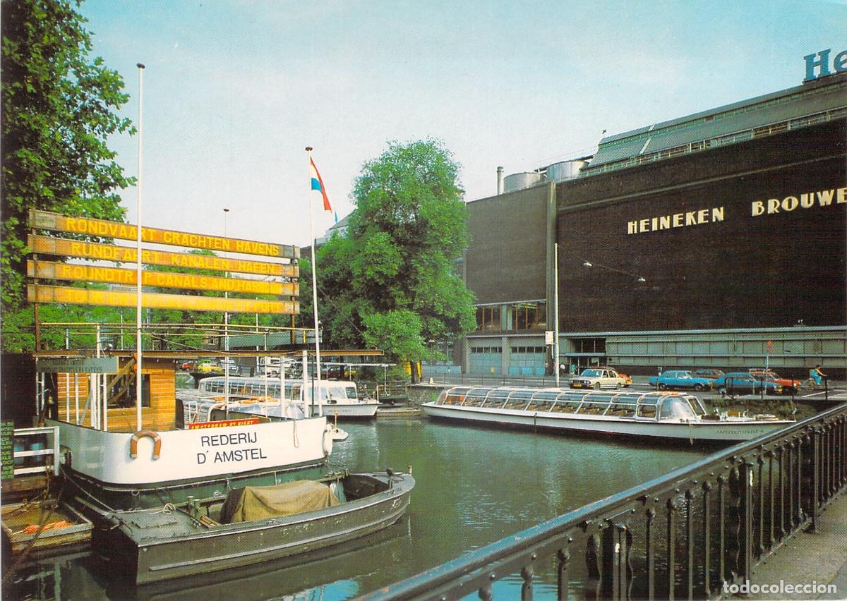 Postales: Postal Amsterdam Cervecer&iacute;a Heineken y Barcos en el Canal