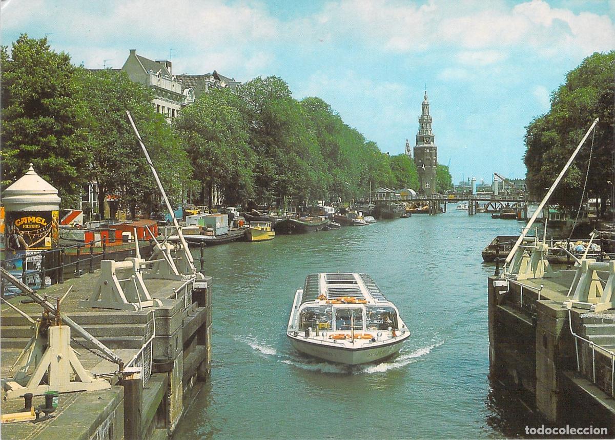Postales: Postal de Amsterdam con Torre Montelbaan y Canal Oude Schans